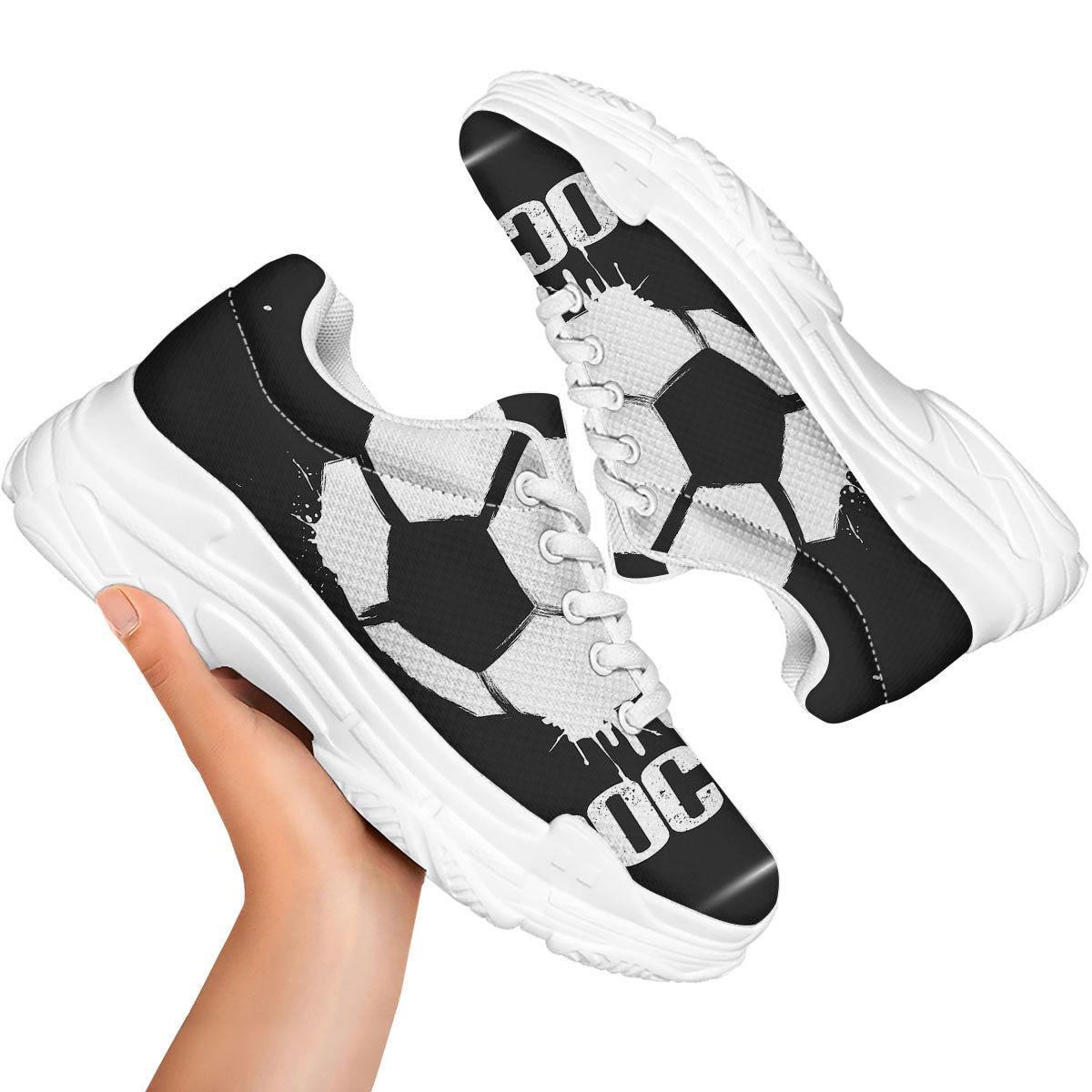 Soccer Ball White And Black Print White Chunky Shoes-grizzshop