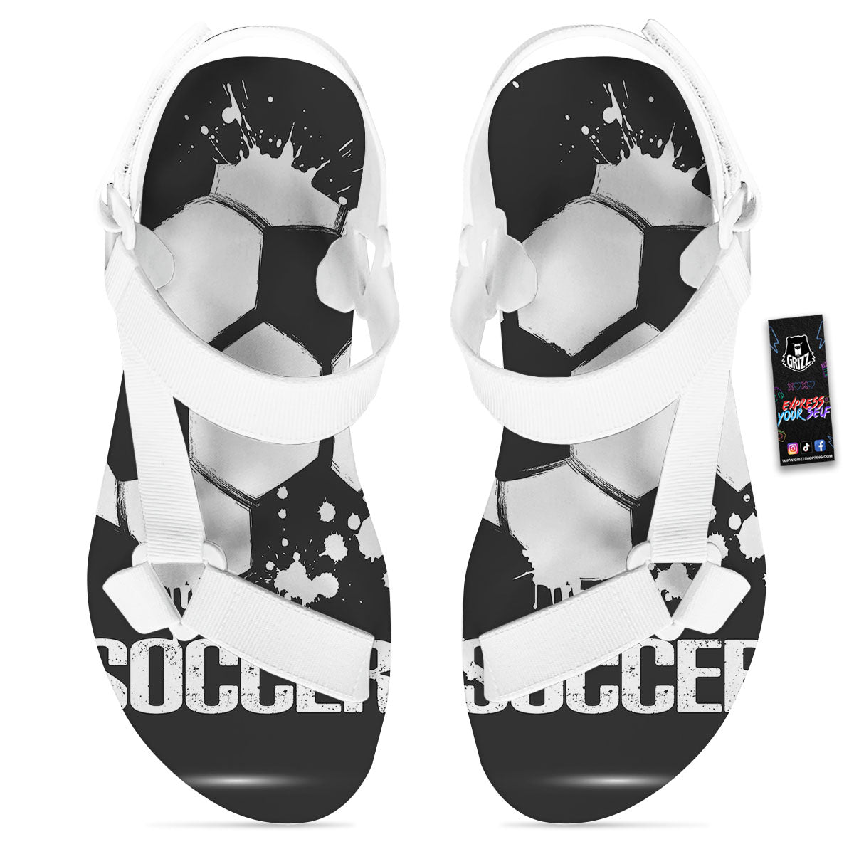 Soccer Ball White And Black Print White Open Toe Sandals-grizzshop