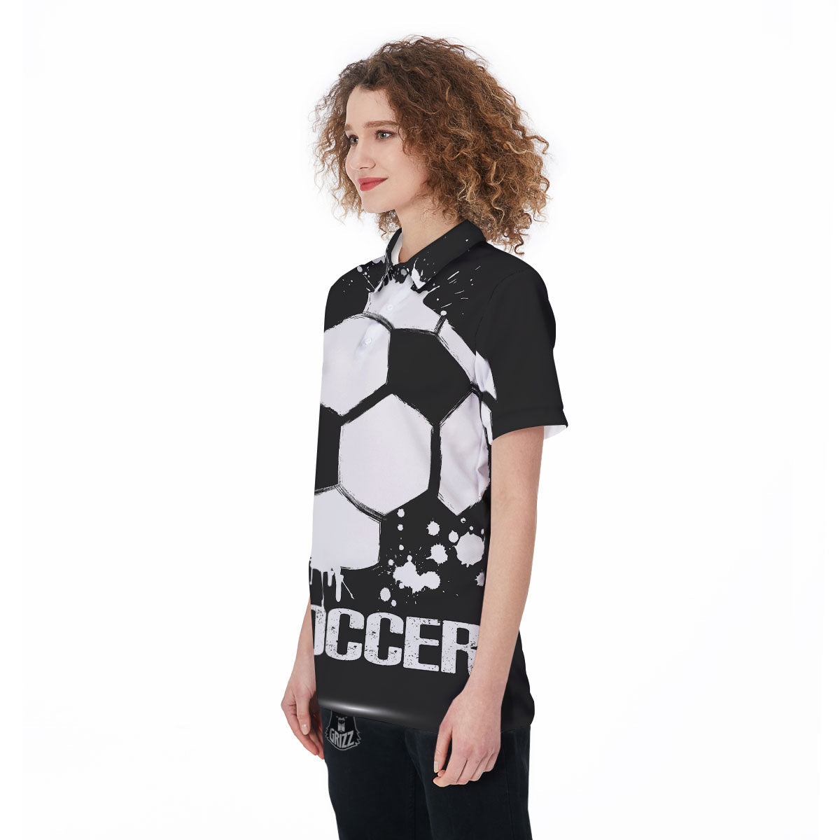 Soccer Ball White And Black Print Women's Golf Shirts-grizzshop