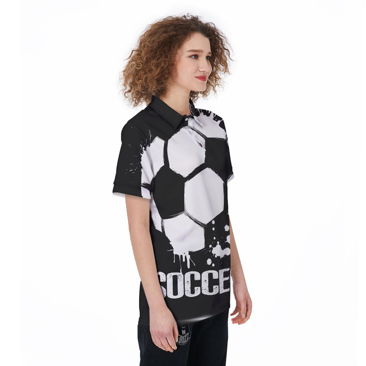 Soccer Ball White And Black Print Women's Golf Shirts-grizzshop