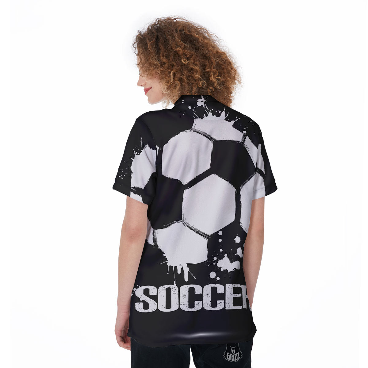 Soccer Ball White And Black Print Women's Golf Shirts-grizzshop