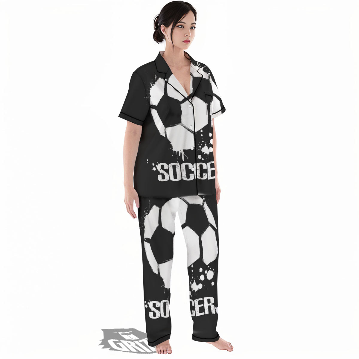 Soccer Ball White And Black Print Women's Pajamas Set-grizzshop