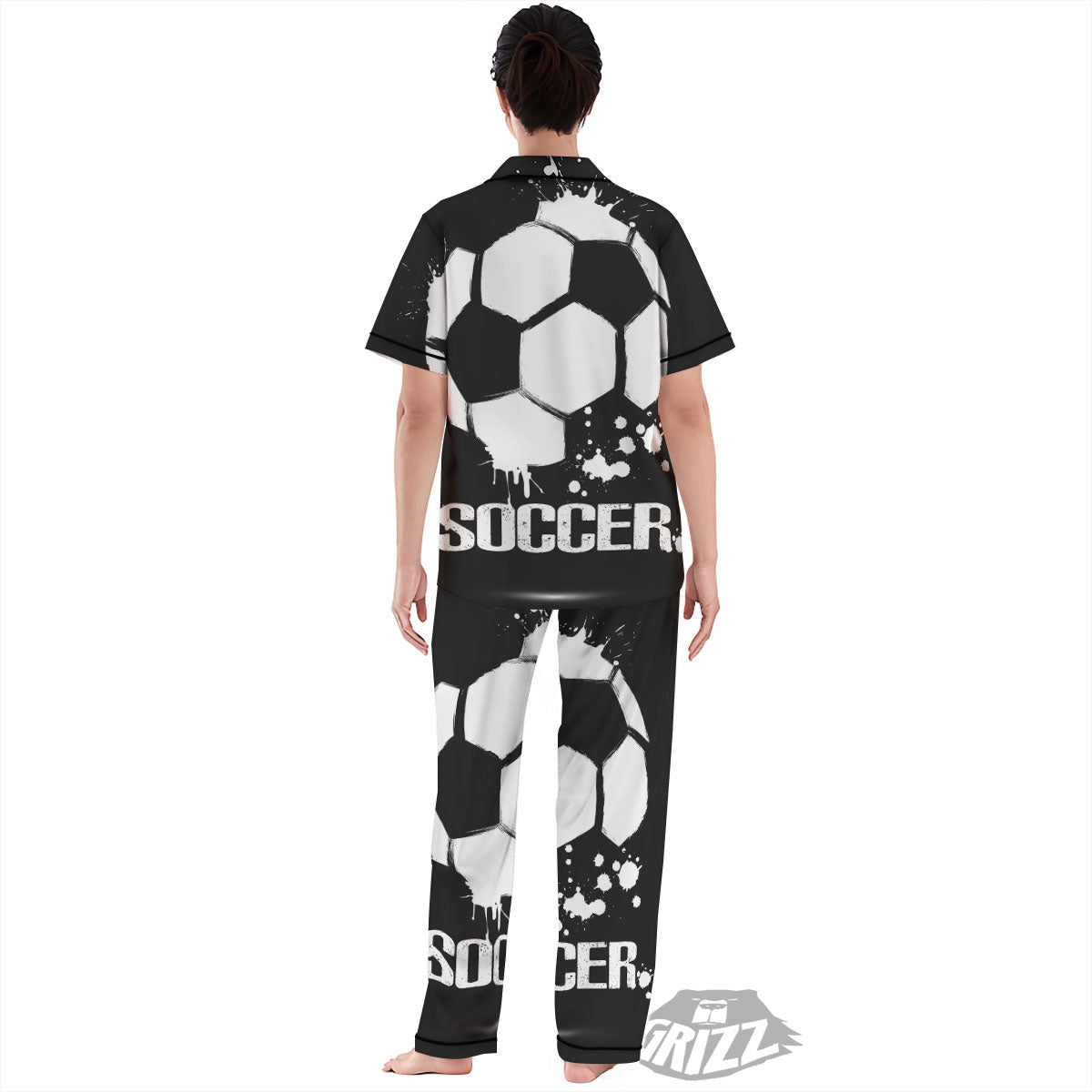Soccer Ball White And Black Print Women's Pajamas Set-grizzshop