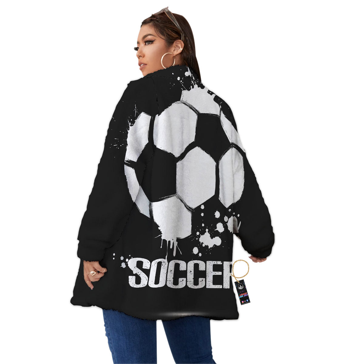 Soccer Ball White And Black Print Women's Sherpa Jacket-grizzshop