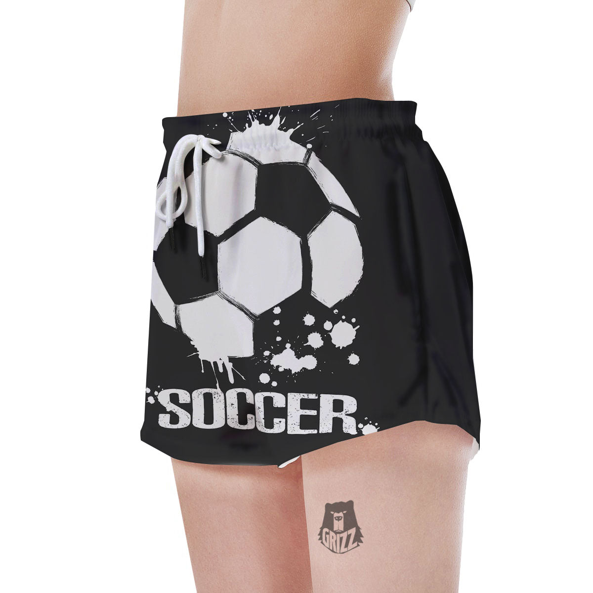 Soccer Ball White And Black Print Women's Shorts-grizzshop