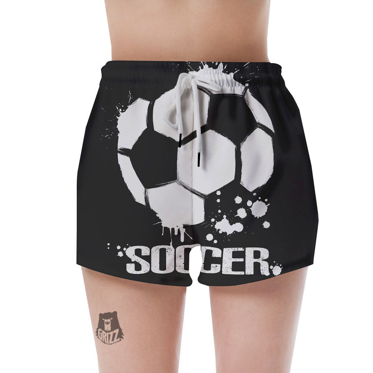 Soccer Ball White And Black Print Women's Shorts-grizzshop