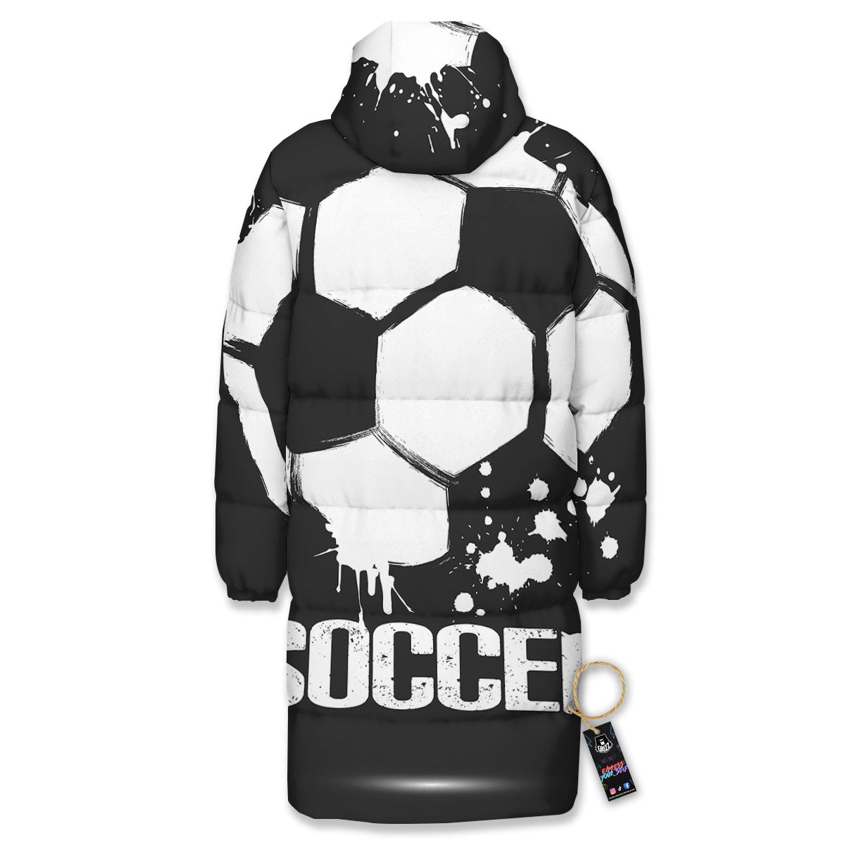 Soccer Ball White And Black Print Long Down Jacket
