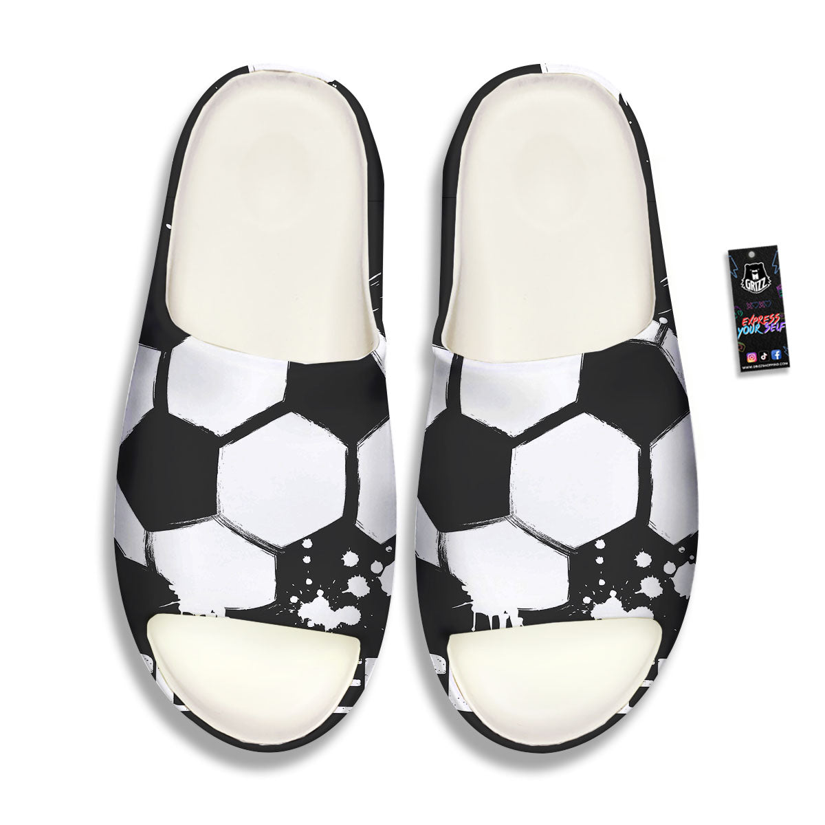 Soccer Ball White And Black Print Sandals-grizzshop
