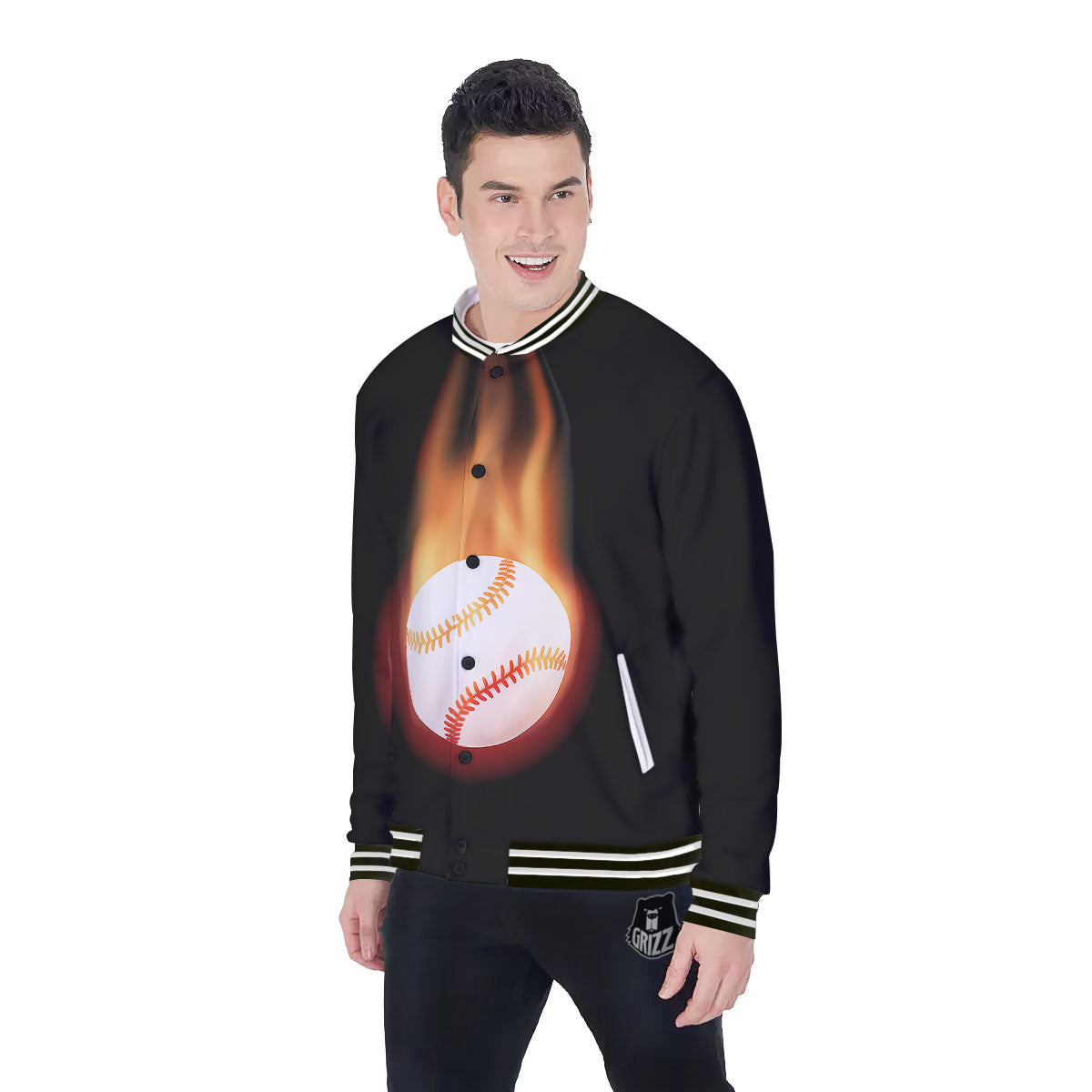 Softball Fireball Print Baseball Jacket-grizzshop