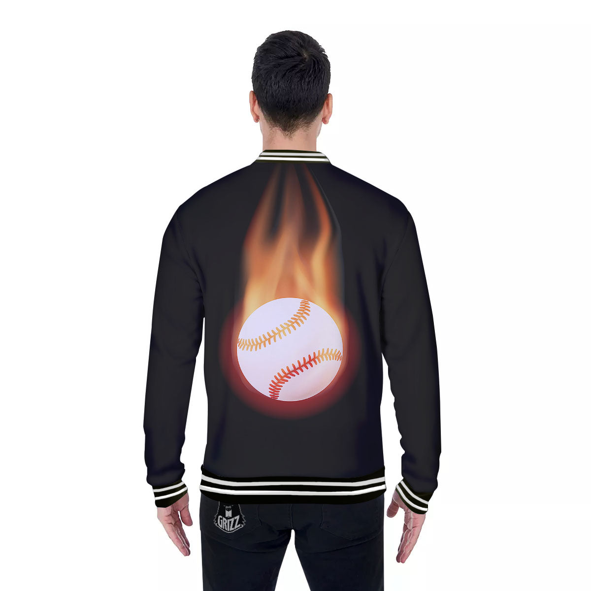 Softball Fireball Print Baseball Jacket-grizzshop