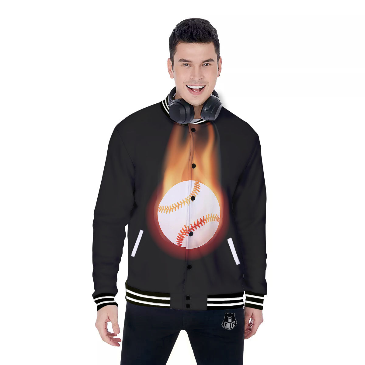 Softball Fireball Print Baseball Jacket-grizzshop