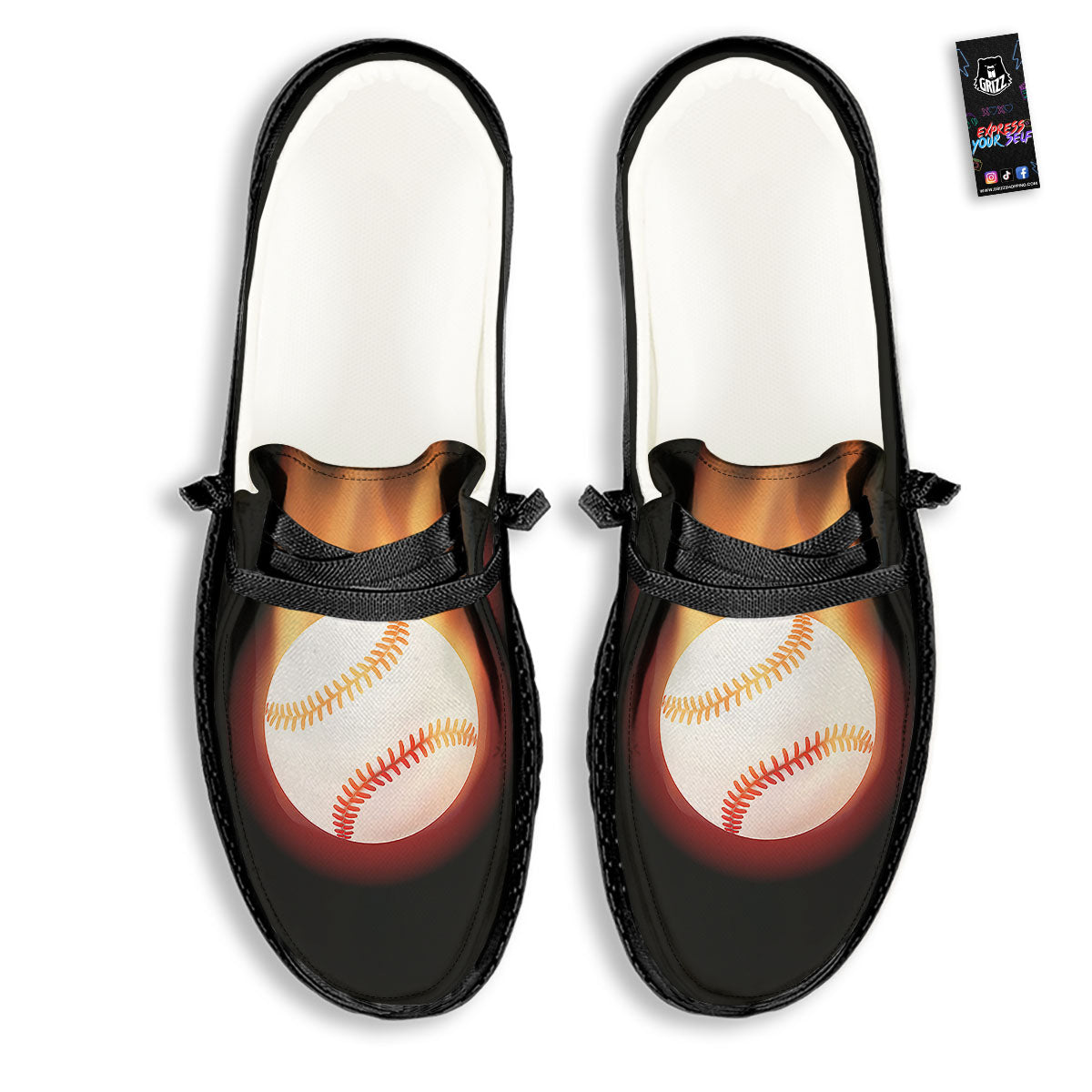 Softball Fireball Print Black Loafers-grizzshop