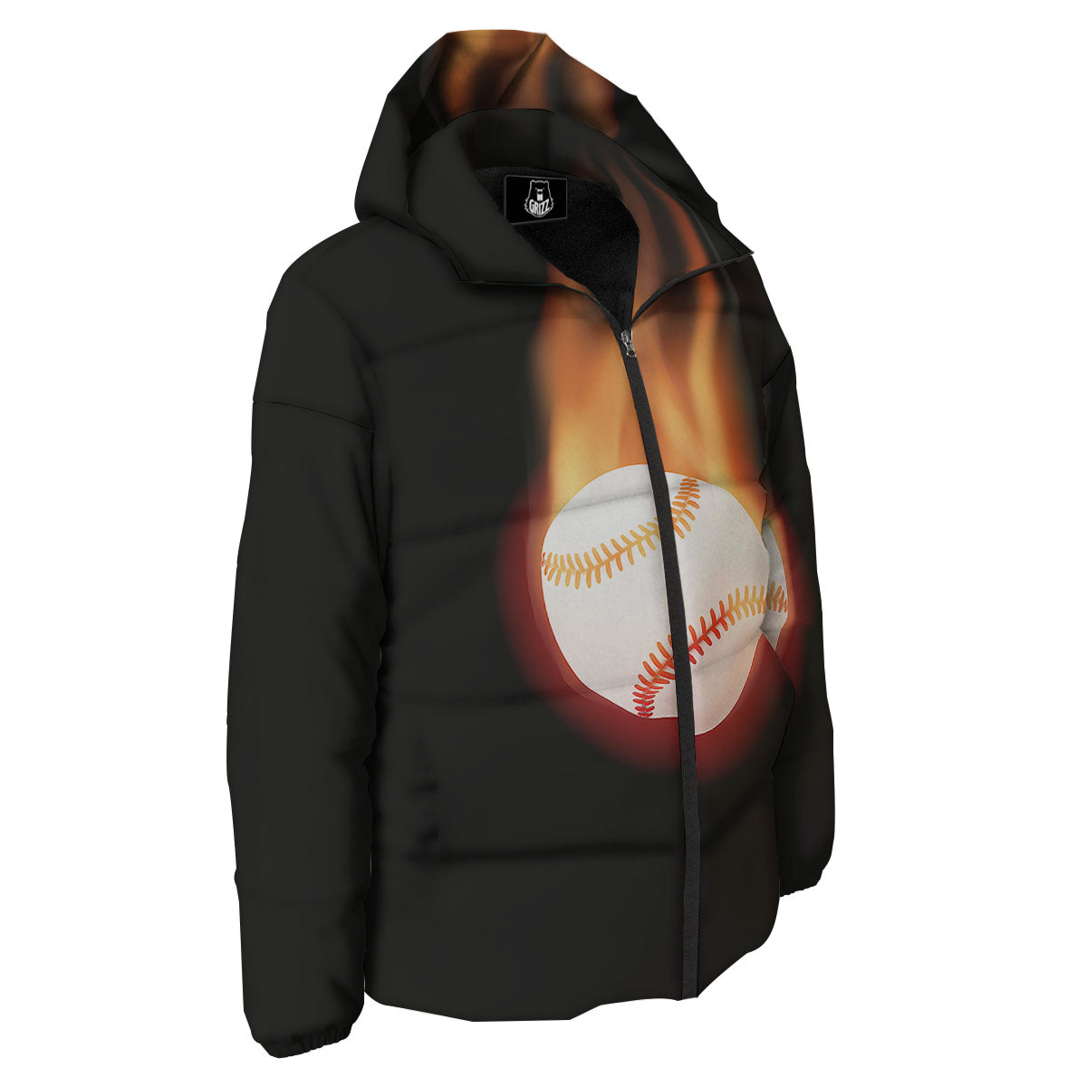 Softball Fireball Print Down Jacket-grizzshop