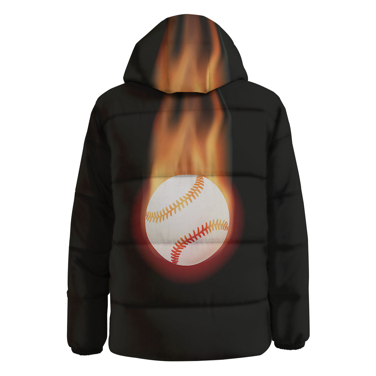 Softball Fireball Print Down Jacket-grizzshop