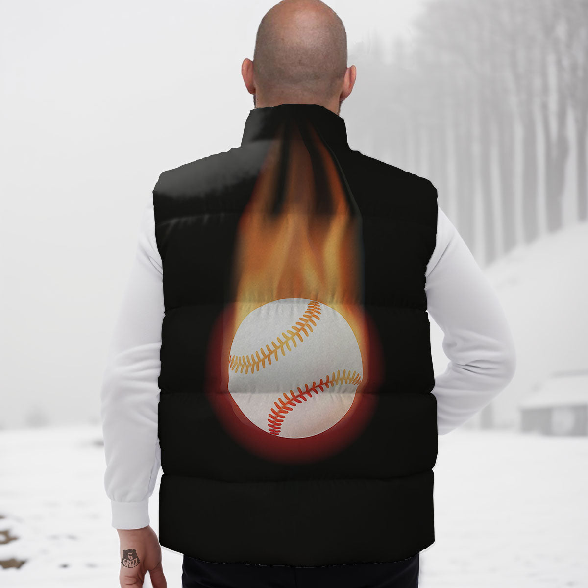 Softball Fireball Print Down Vest-grizzshop