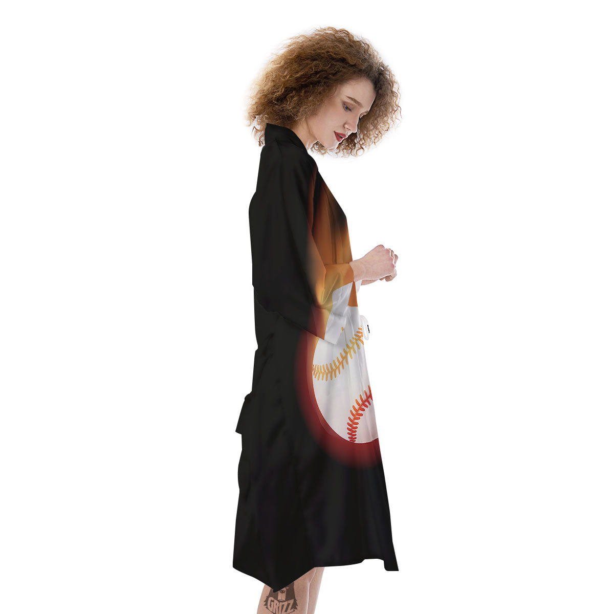 Softball Fireball Print Kimono-grizzshop