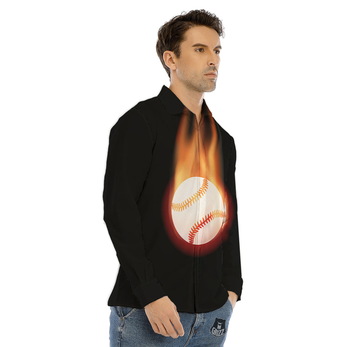Softball Fireball Print Men's Dress Shirts-grizzshop