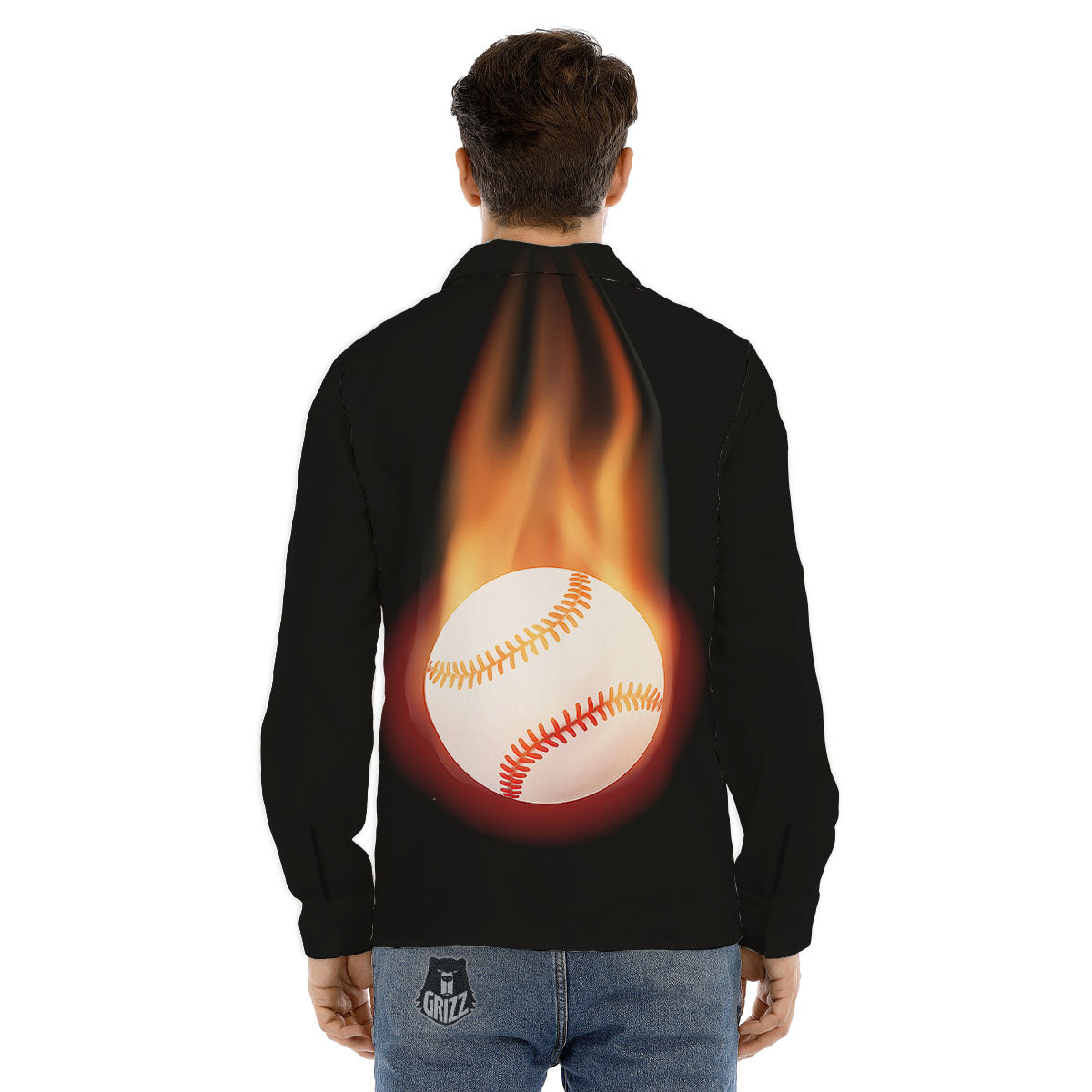 Softball Fireball Print Men's Dress Shirts-grizzshop