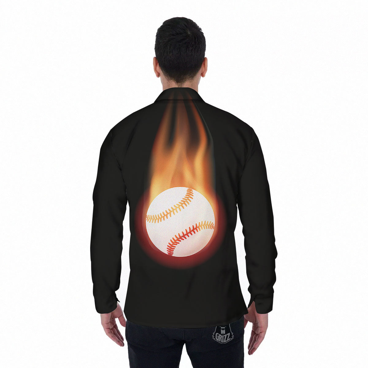 Softball Fireball Print Men's Long Sleeve Shirts-grizzshop