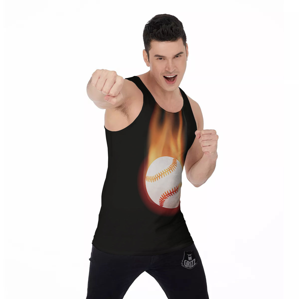 Softball Fireball Print Men's Tank Top-grizzshop