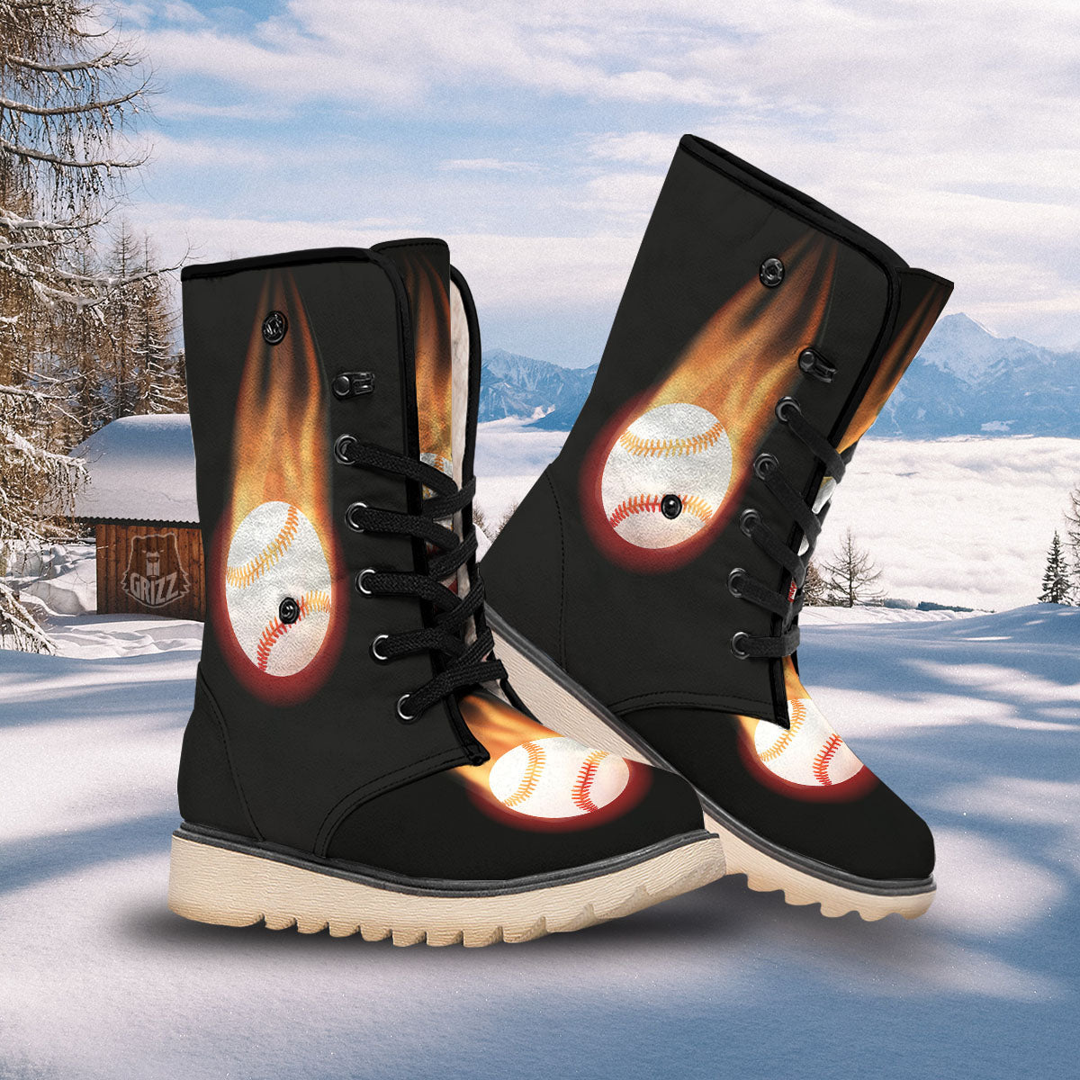 Softball Fireball Print Snow Boots-grizzshop