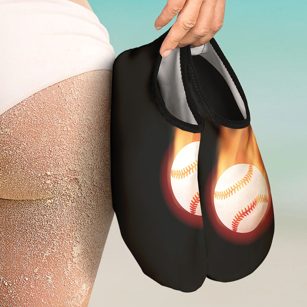 Softball Fireball Print Water Shoes-grizzshop