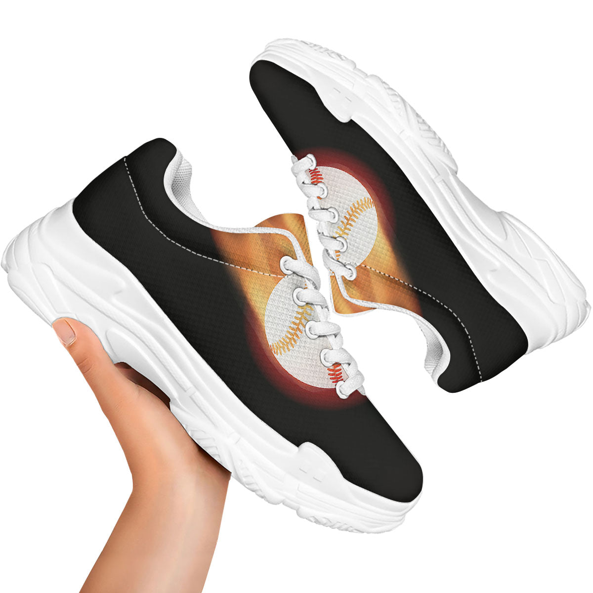 Softball Fireball Print White Chunky Shoes-grizzshop