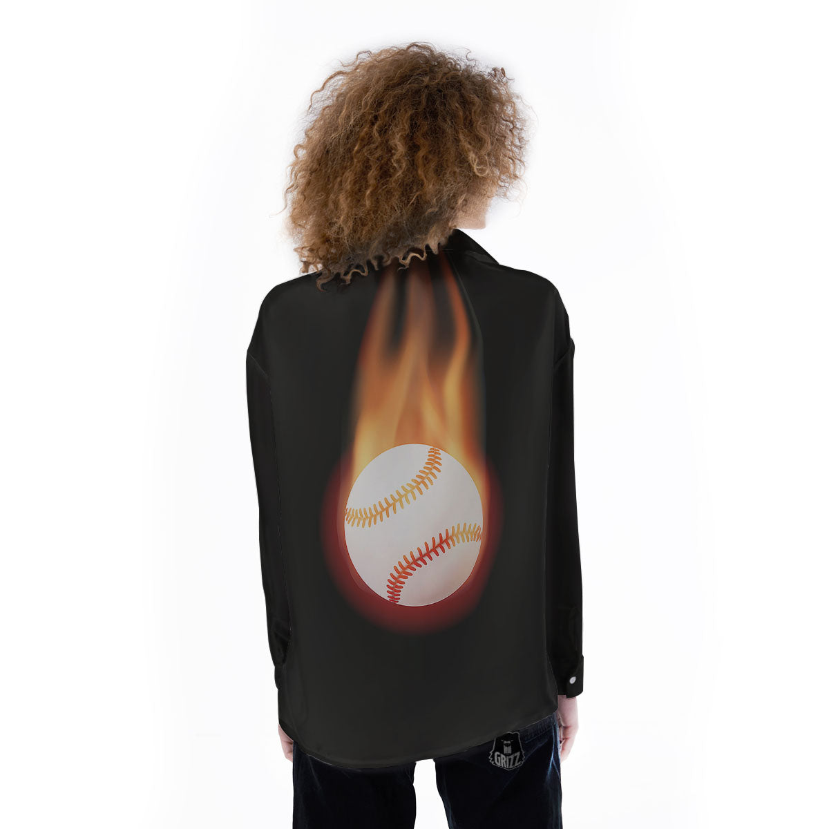 Softball Fireball Print Women's Long Sleeve Shirts-grizzshop