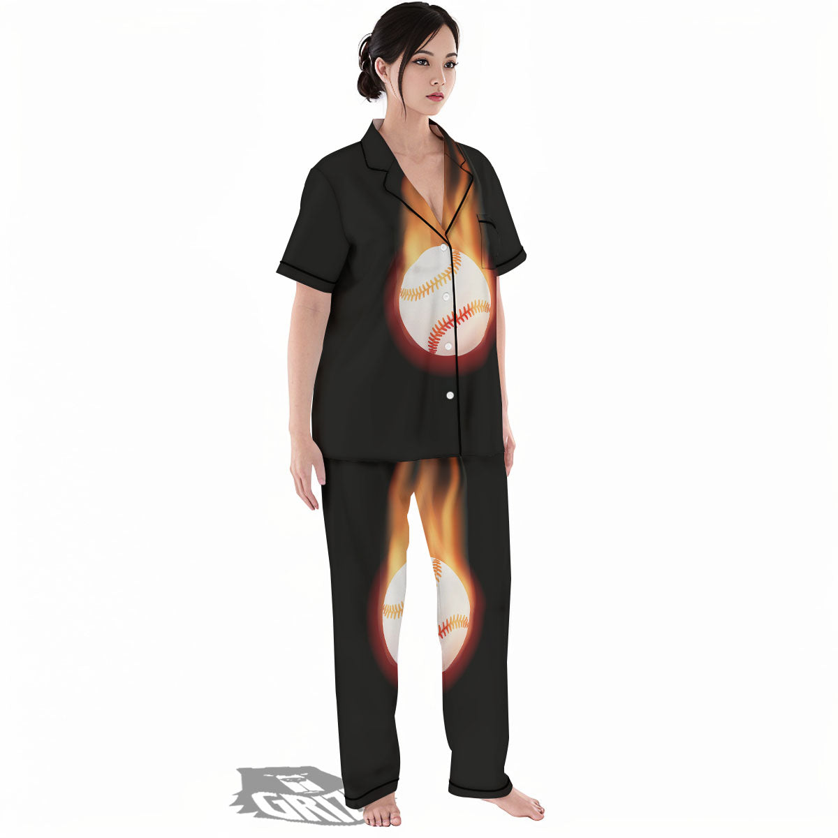 Softball Fireball Print Women's Pajamas Set-grizzshop