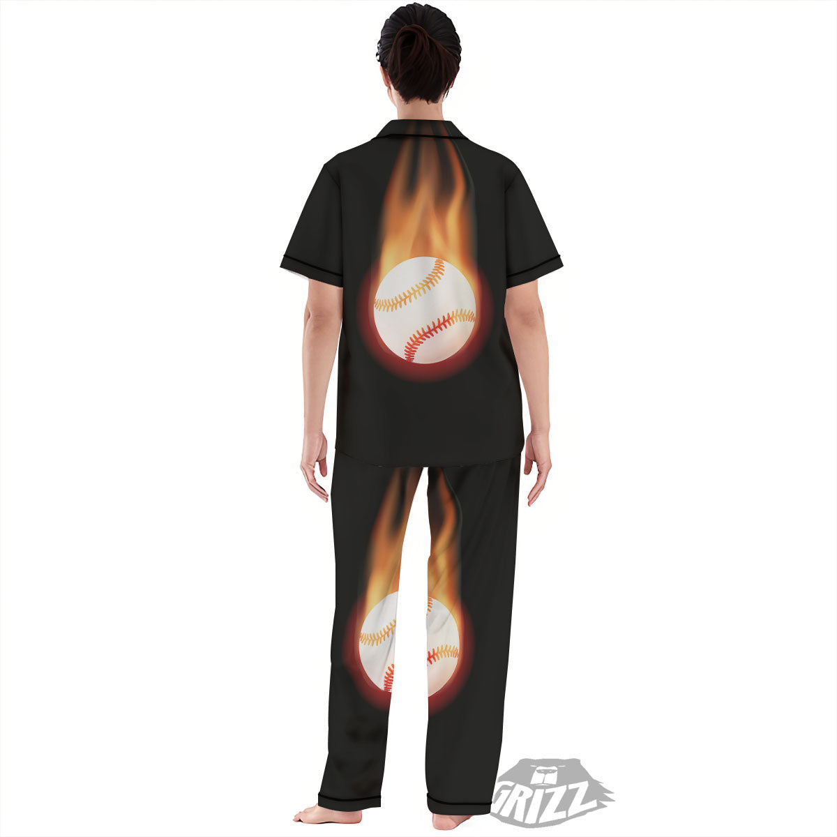 Softball Fireball Print Women's Pajamas Set-grizzshop