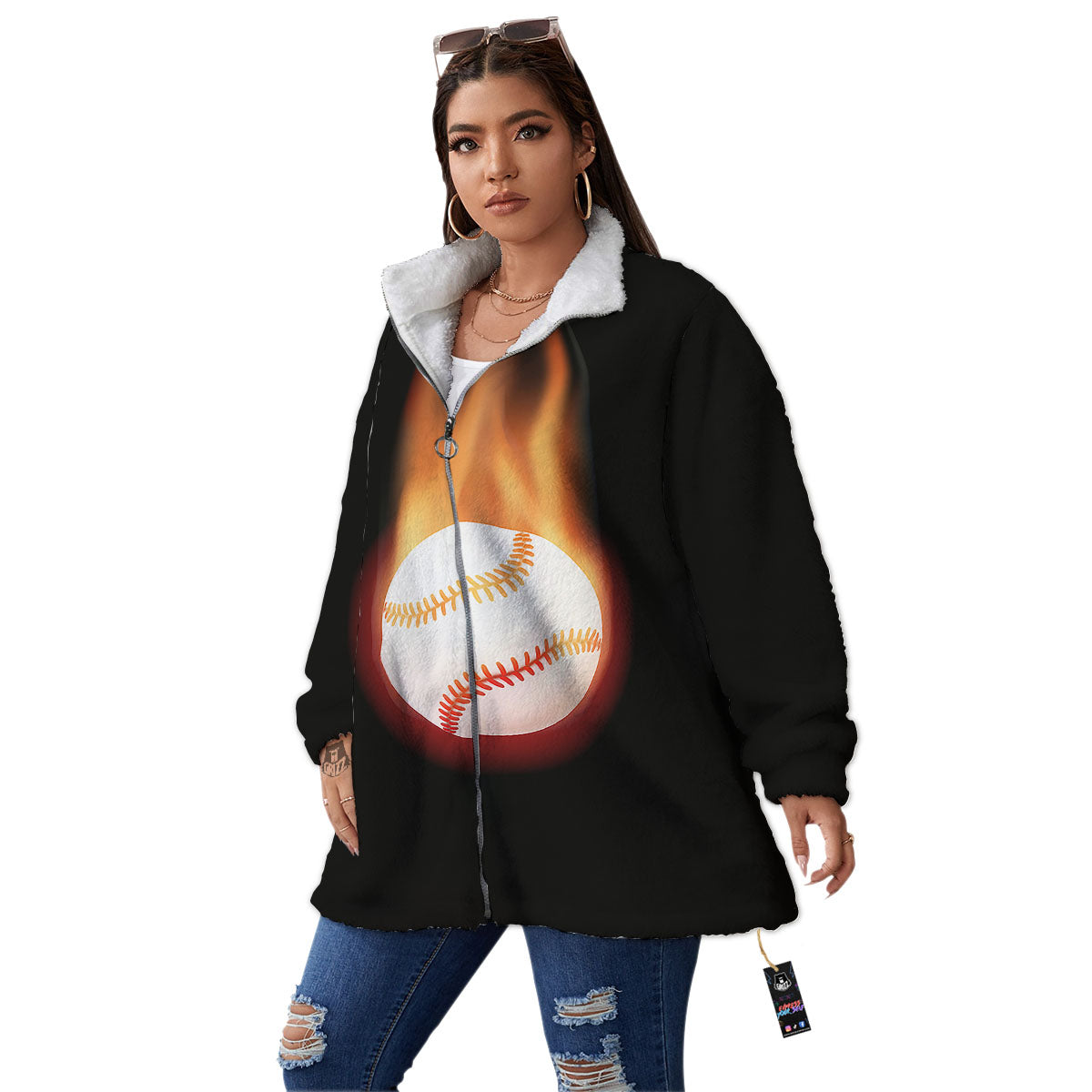Softball Fireball Print Women's Sherpa Jacket-grizzshop