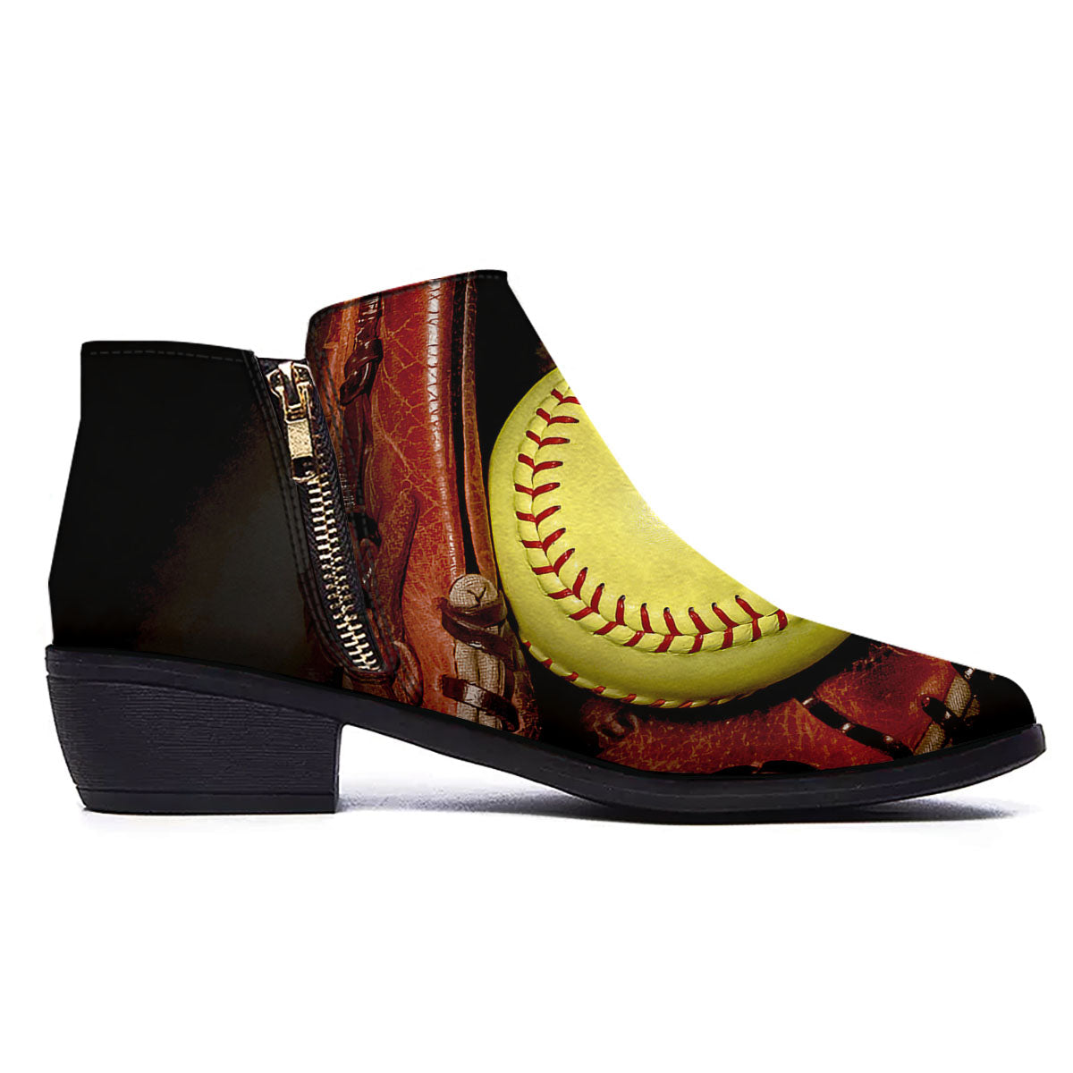 Softball Yellow Print Ankle Boots-grizzshop