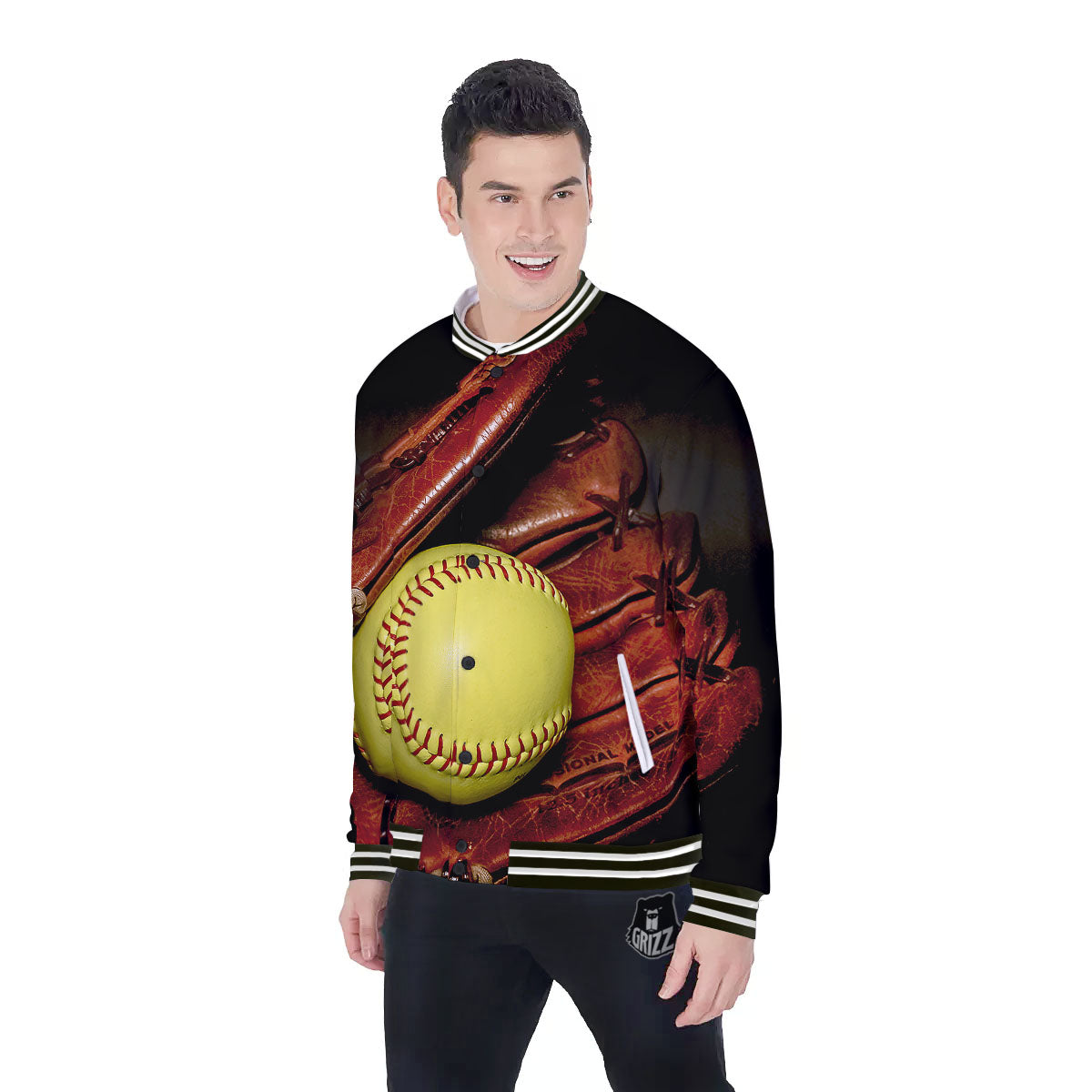 Softball Yellow Print Baseball Jacket-grizzshop