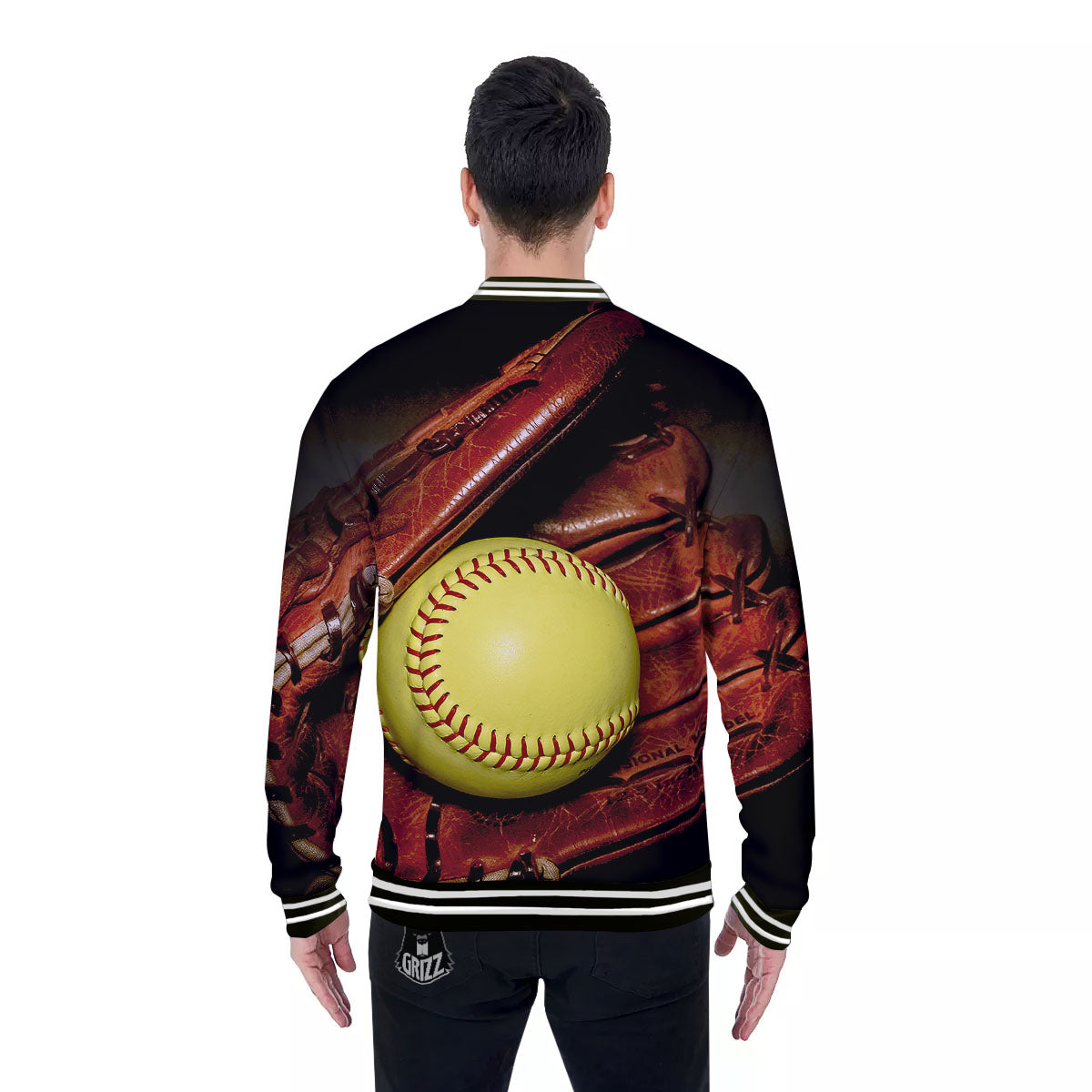 Softball Yellow Print Baseball Jacket-grizzshop