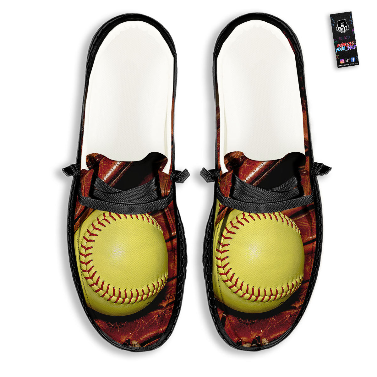 Softball Yellow Print Black Loafers-grizzshop