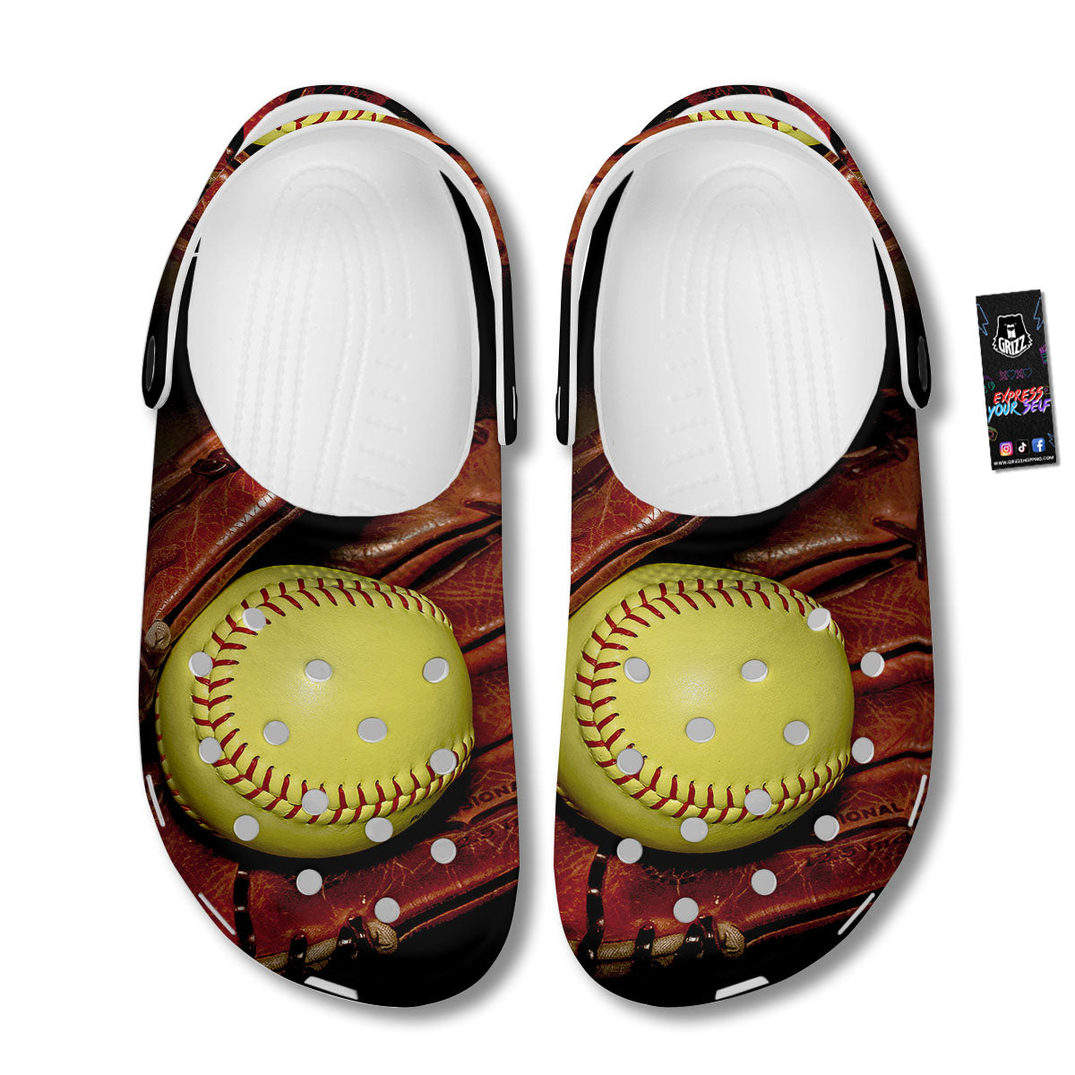 Softball Yellow Print Clog-grizzshop
