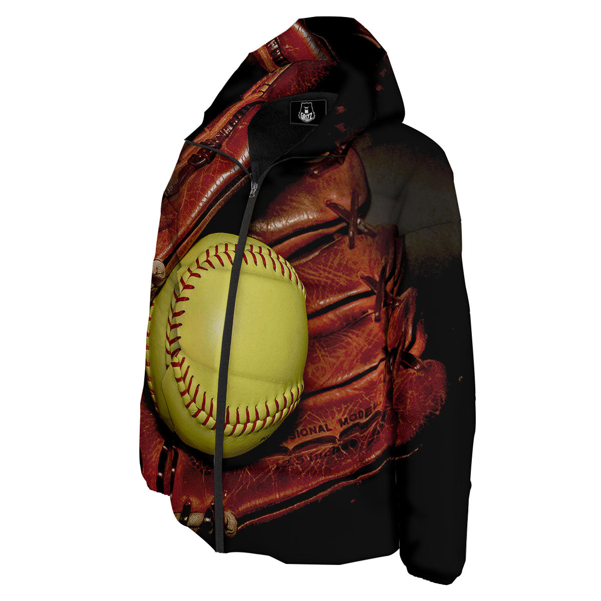 Softball Yellow Print Down Jacket-grizzshop