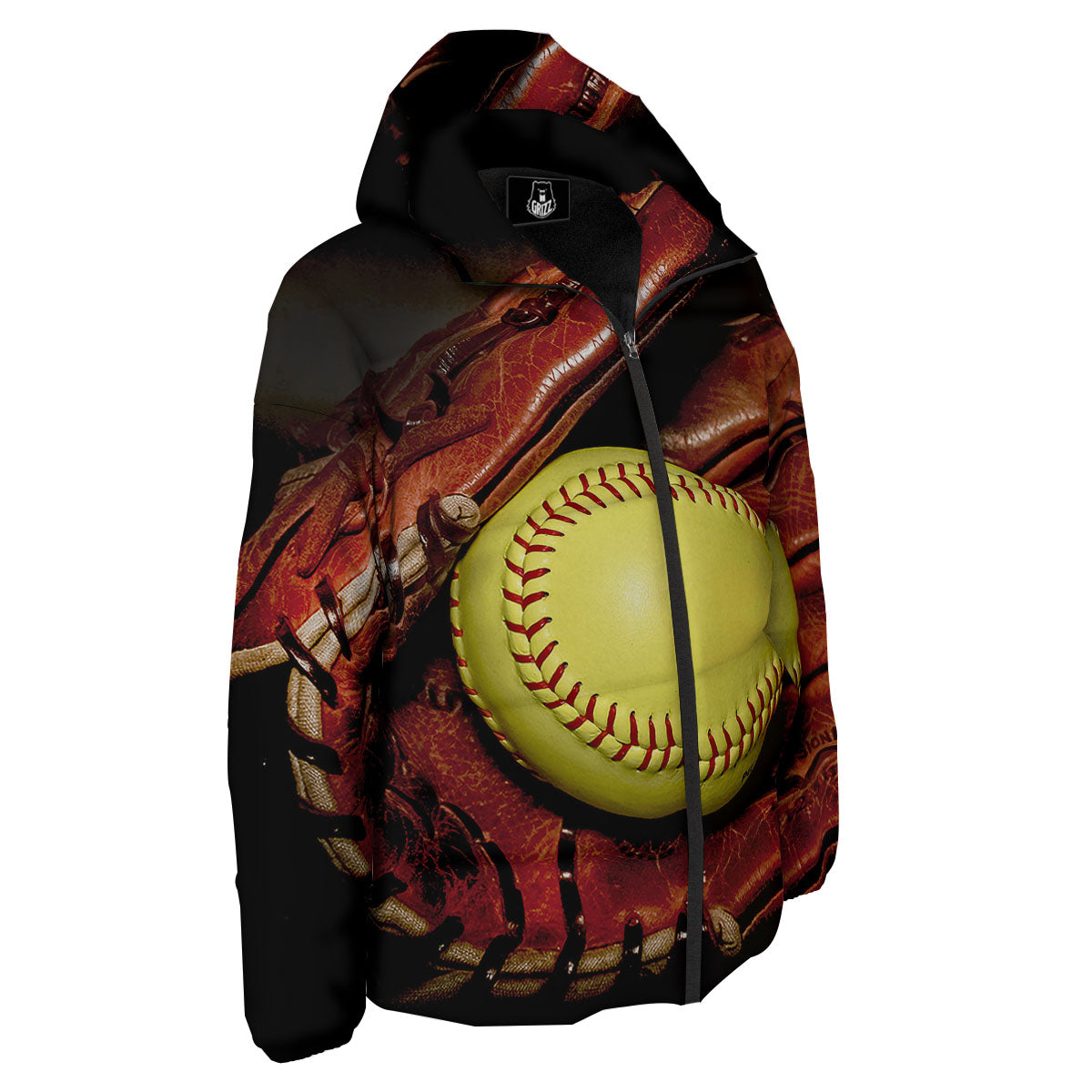 Softball Yellow Print Down Jacket-grizzshop
