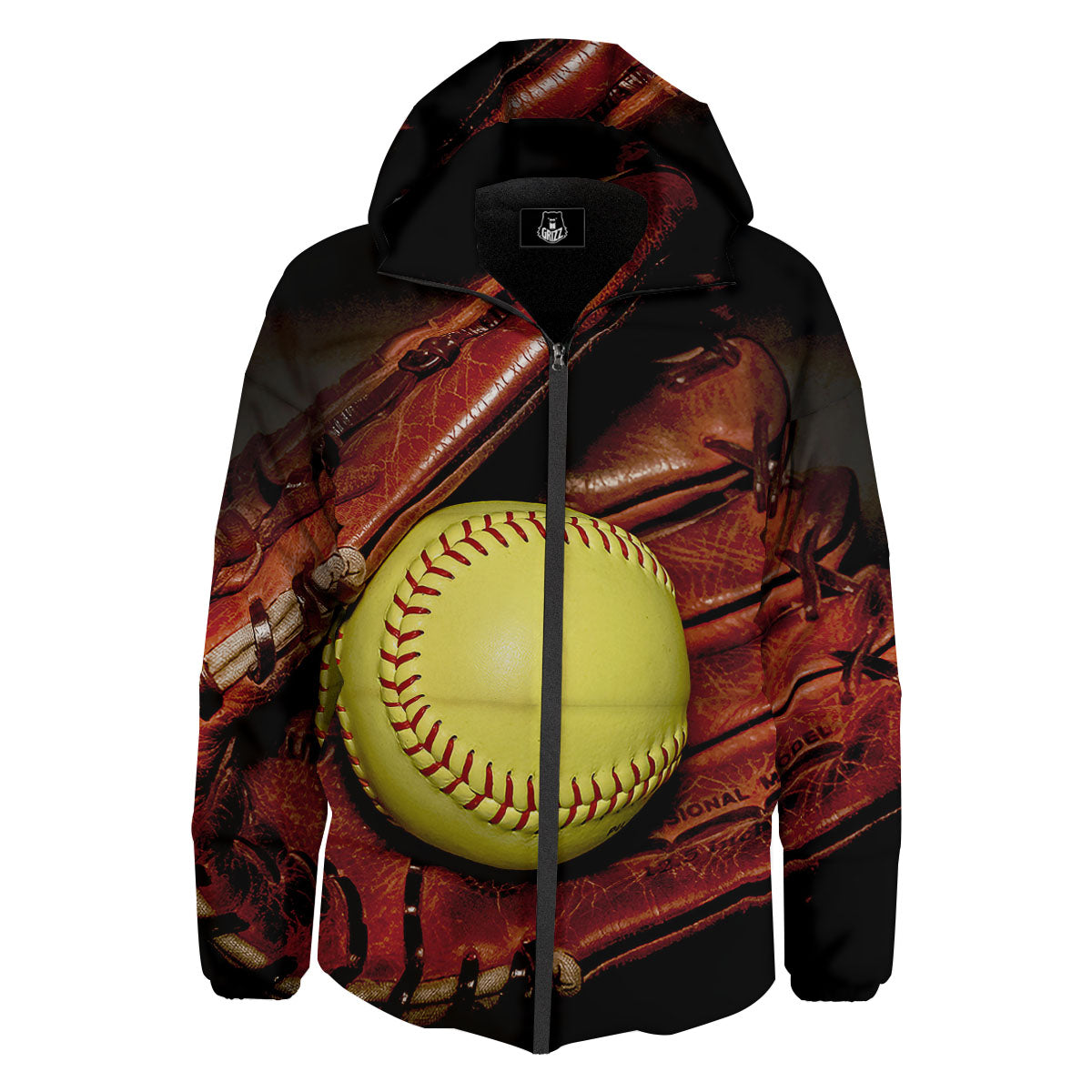 Softball Yellow Print Down Jacket-grizzshop