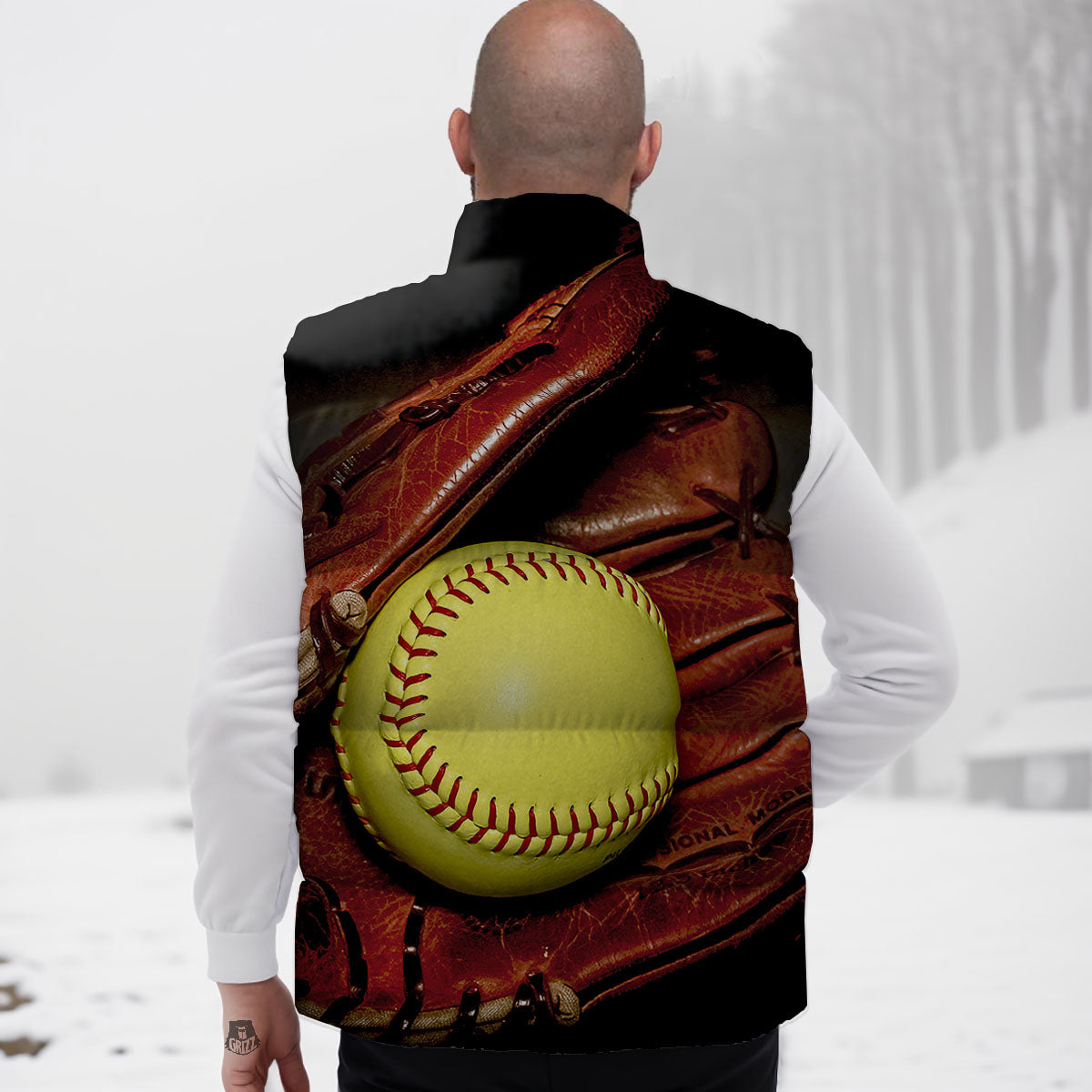 Softball Yellow Print Down Vest-grizzshop