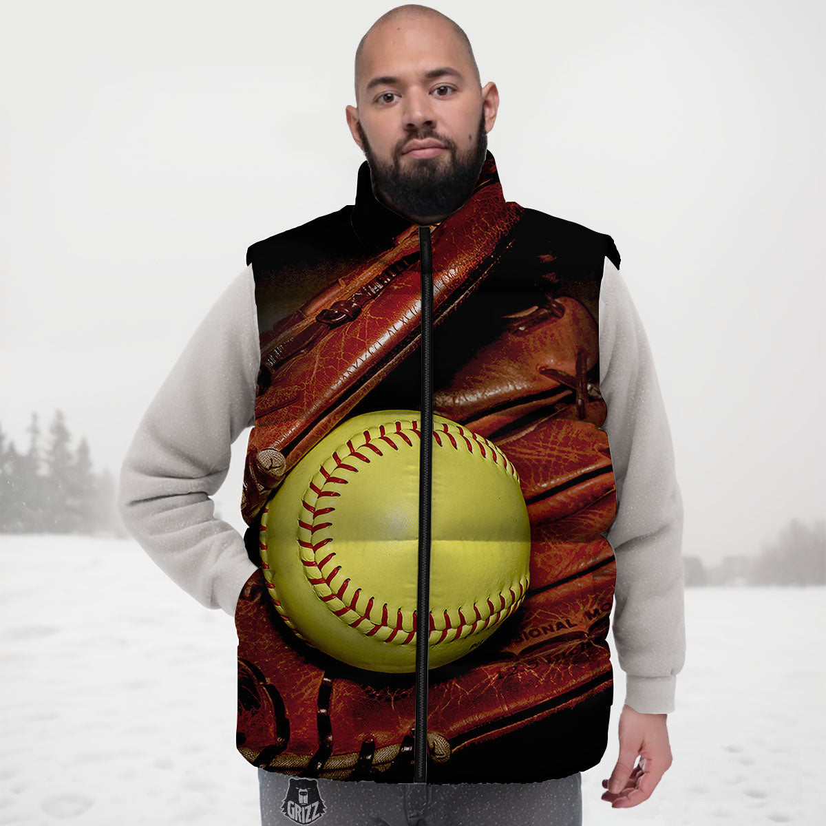 Softball Yellow Print Down Vest-grizzshop