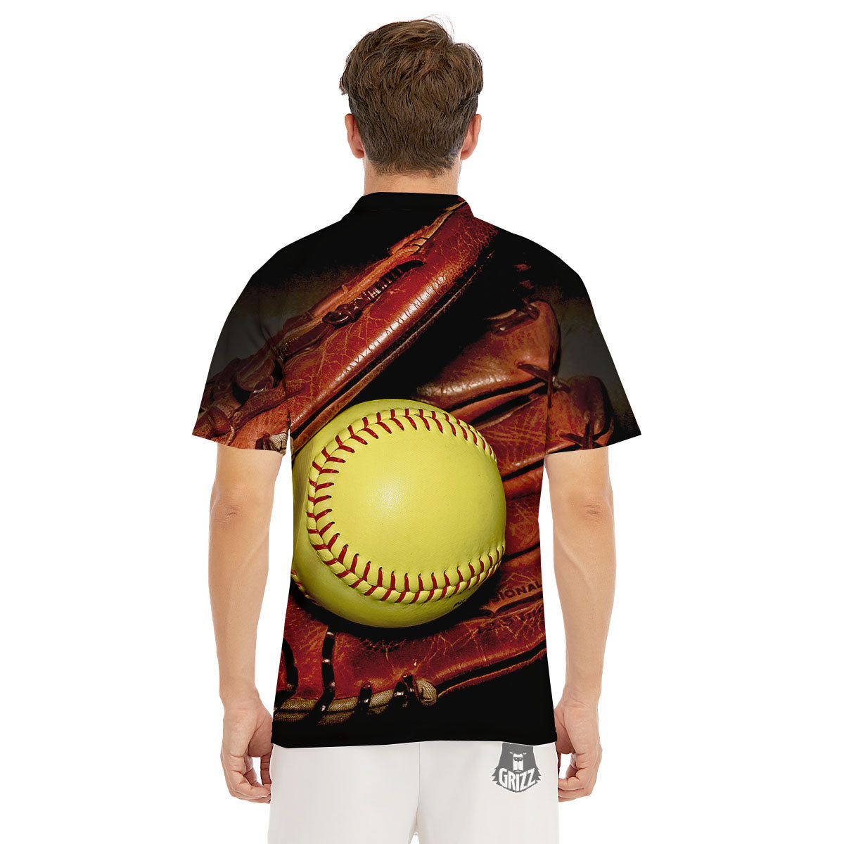 Softball Yellow Print Men's Golf Shirts-grizzshop