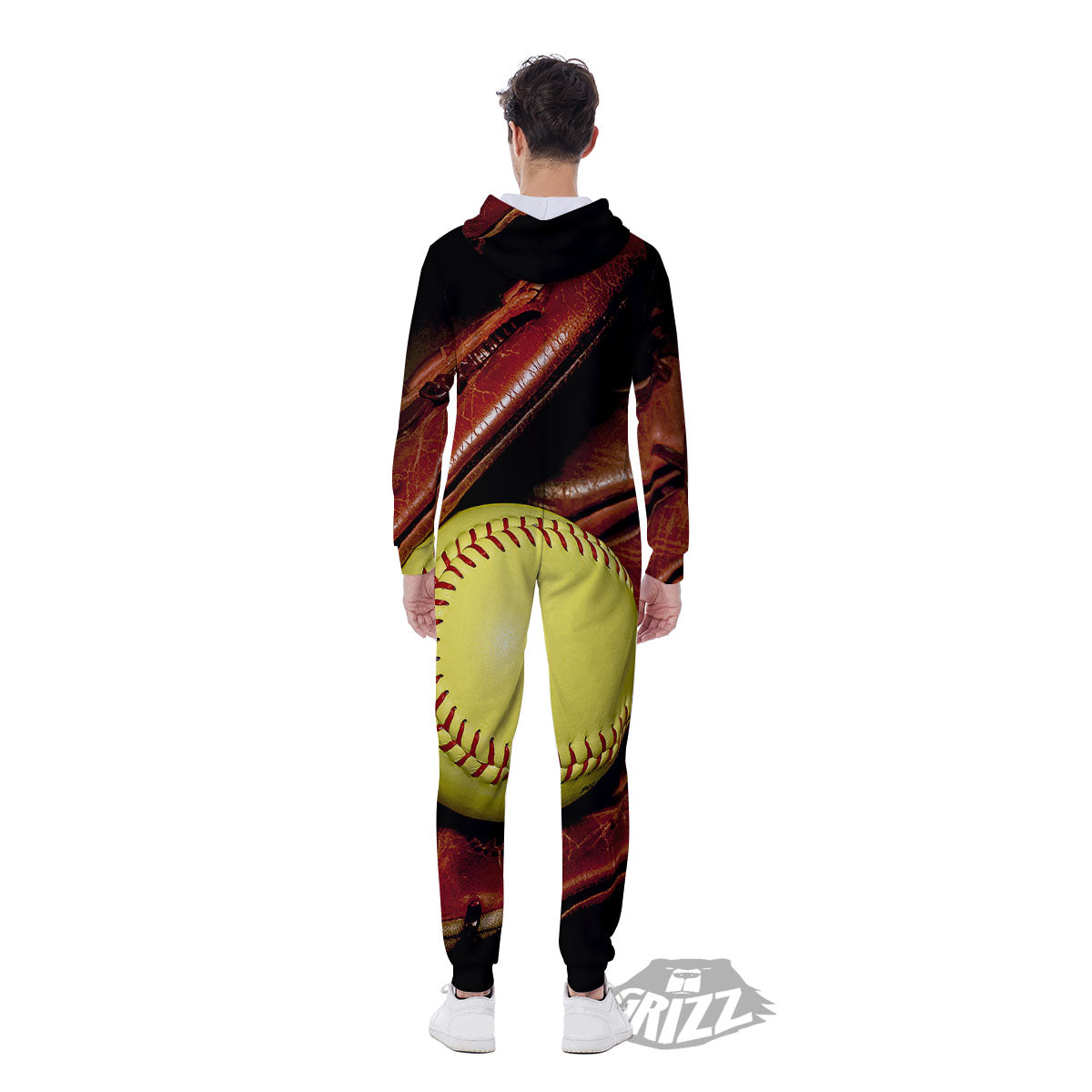Softball Yellow Print Men's Jumpsuit-grizzshop