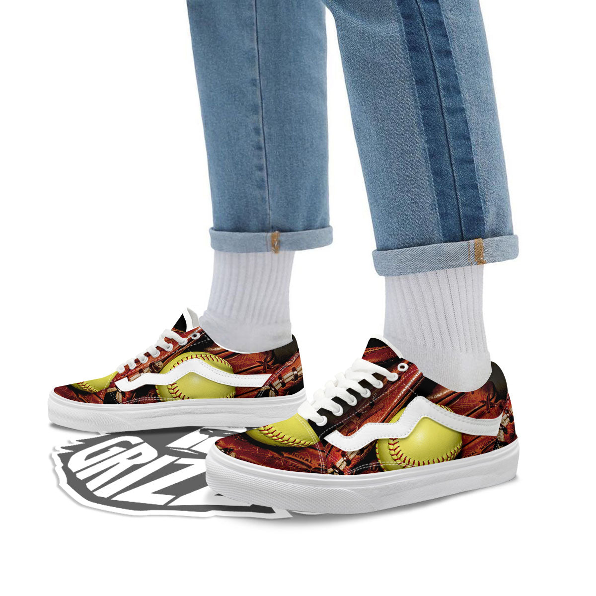 Softball Yellow Print Skate Shoes-grizzshop
