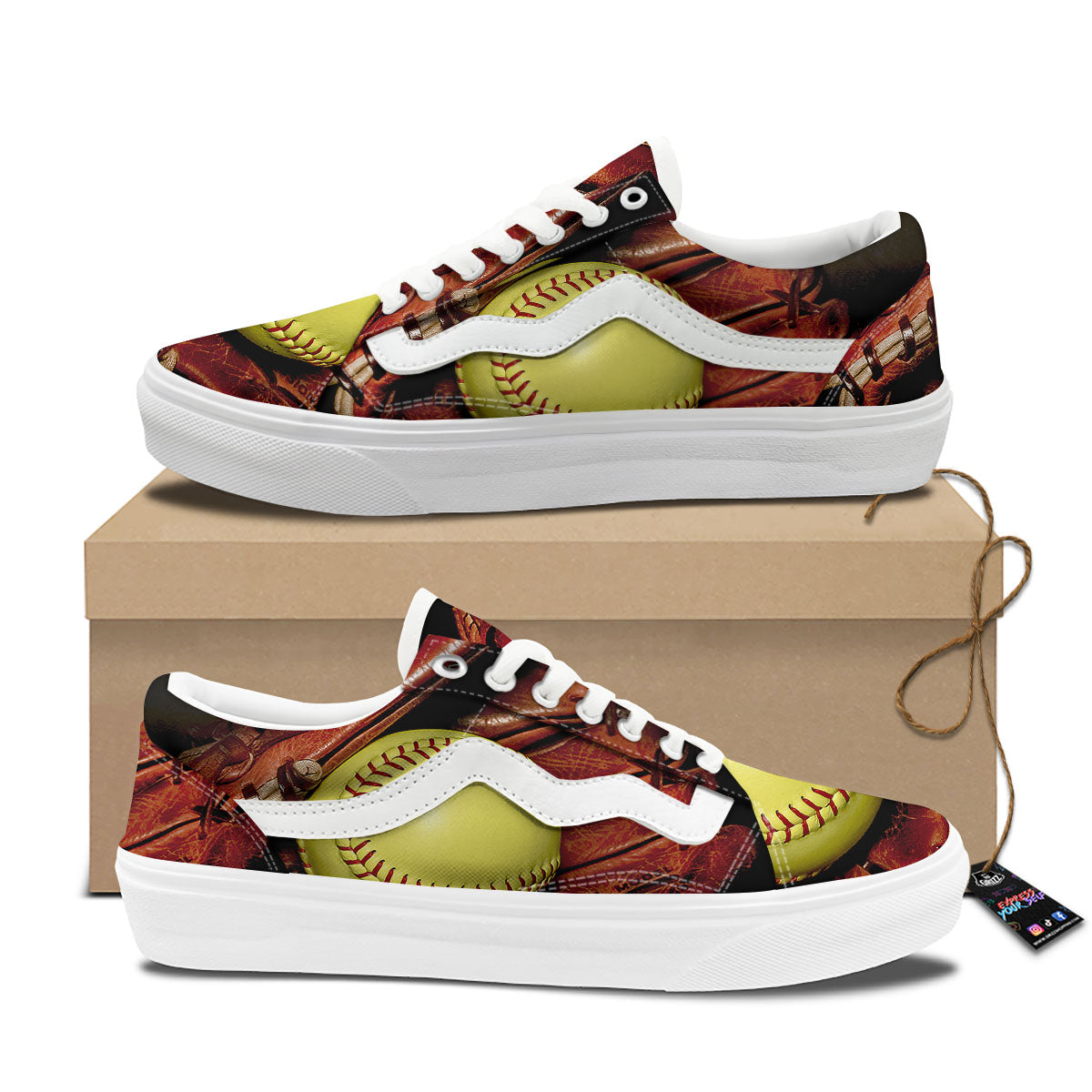 Softball Yellow Print Skate Shoes-grizzshop