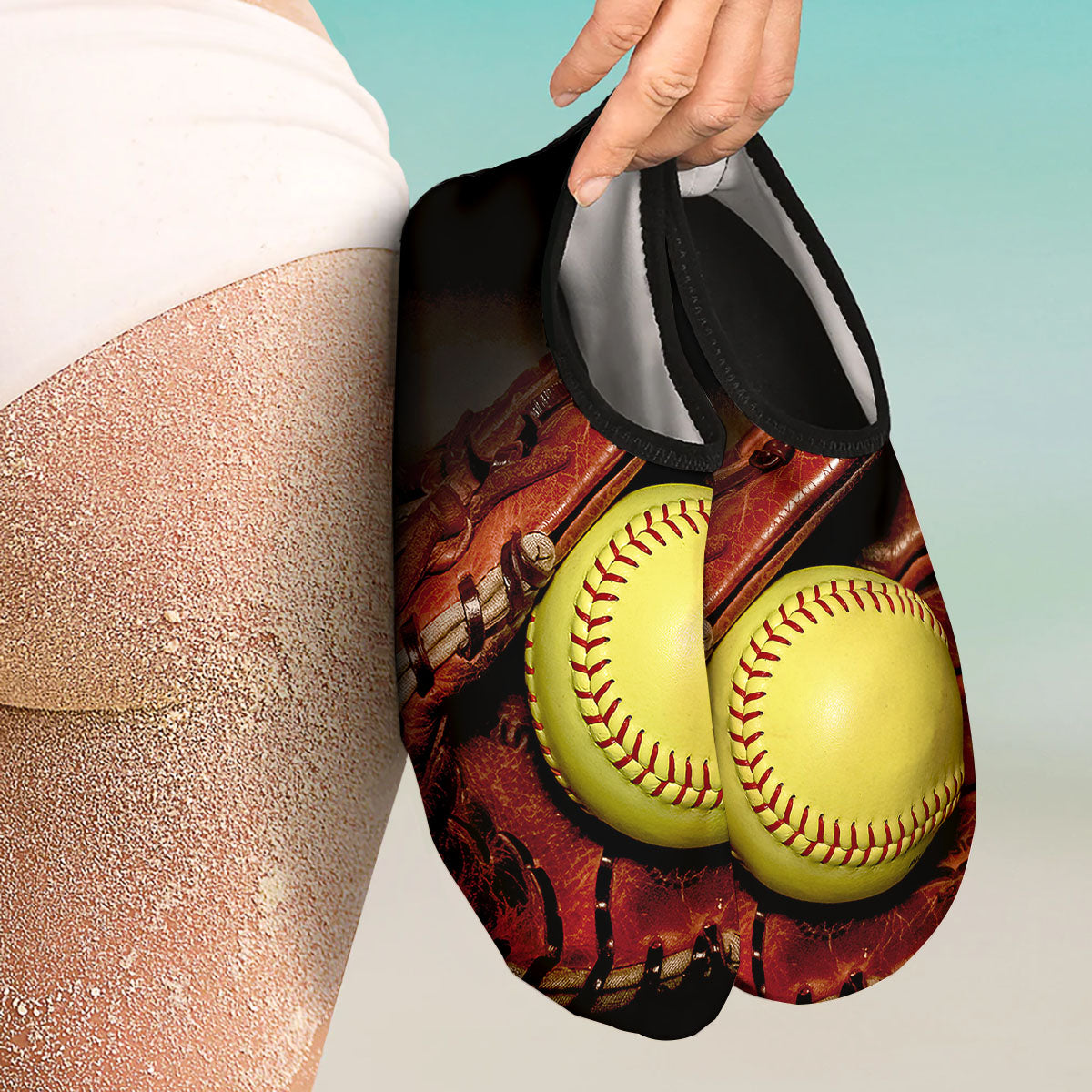 Softball Yellow Print Water Shoes-grizzshop