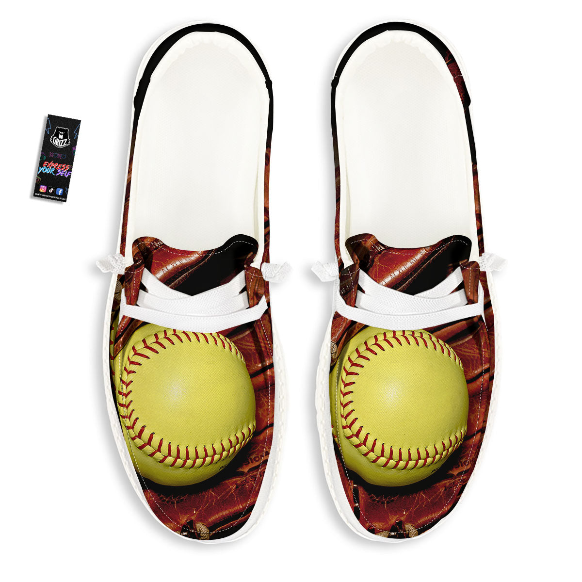 Softball Yellow Print White Loafers-grizzshop