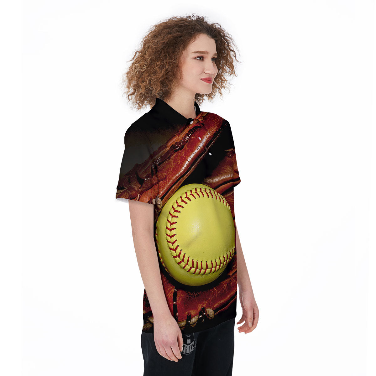 Softball Yellow Print Women's Golf Shirts-grizzshop