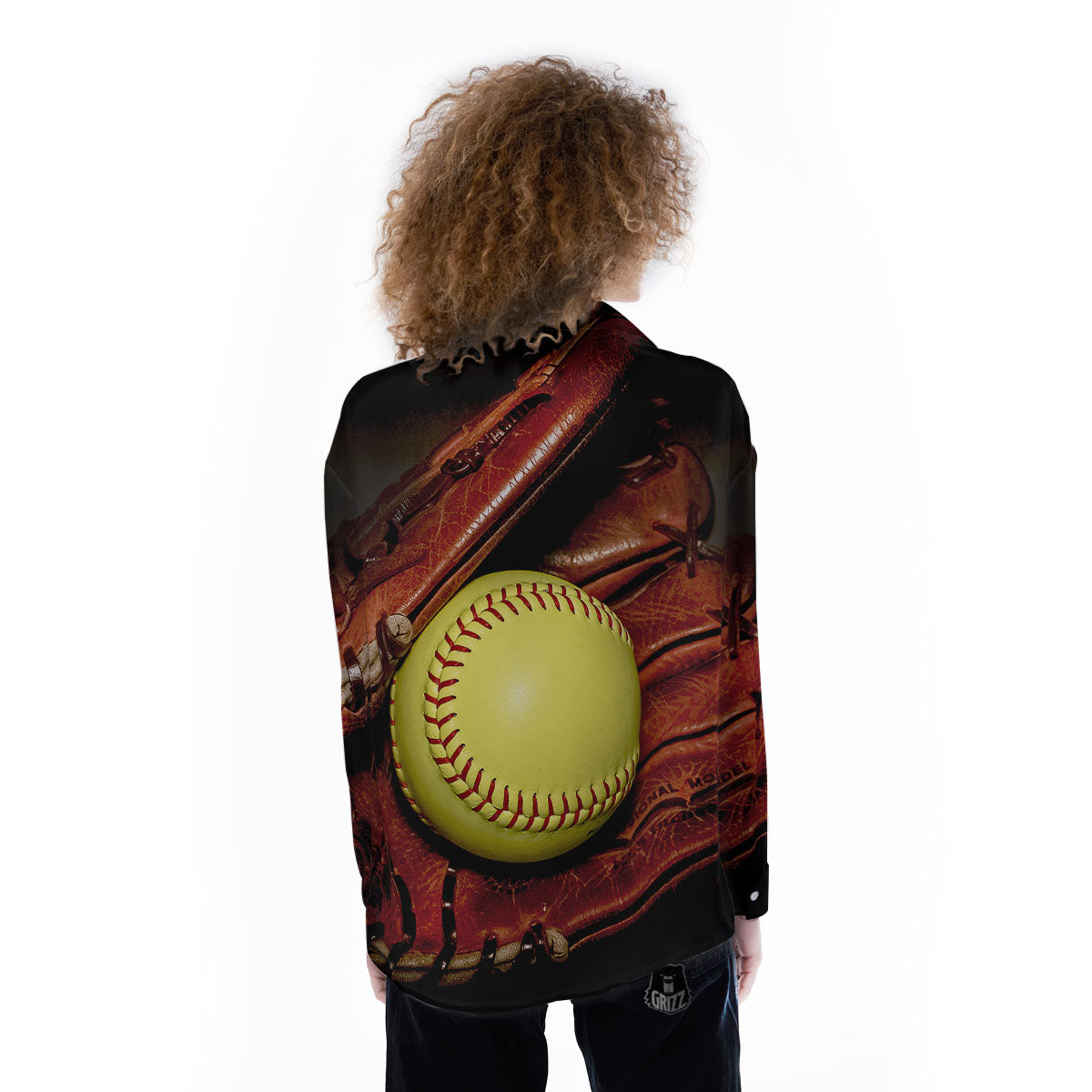 Softball Yellow Print Women's Long Sleeve Shirts-grizzshop