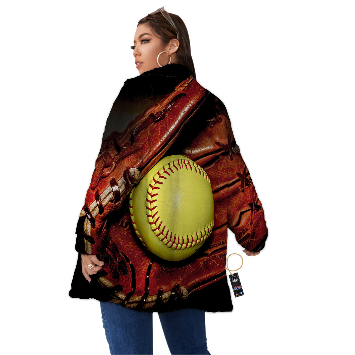 Softball Yellow Print Women's Sherpa Jacket-grizzshop